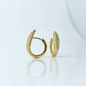 Brinco top argola click cravejado banhado a ouro 18k