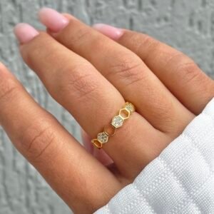 Anel colmeia com zircônias banhado a ouro18k (18)